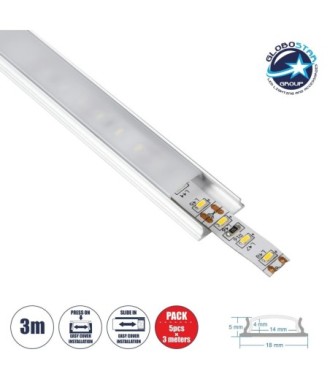 GloboStar® CURVED-PROFILE 70802-3M Προφίλ Αλουμινίου - Βάση & Ψύκτρα Ταινίας LED με Λευκό Γαλακτερό Κάλυμμα - Επιφανειακή Χρήση - Εύκαμπτο με Δυνατότητα Κυρτής Τοποθέτησης - Πατητό Κάλυμμα - Ασημί - 3 Μέτρα - Πακέτο 5 Τεμαχίων - Μ300 x Π1.8 x Υ0.5cm